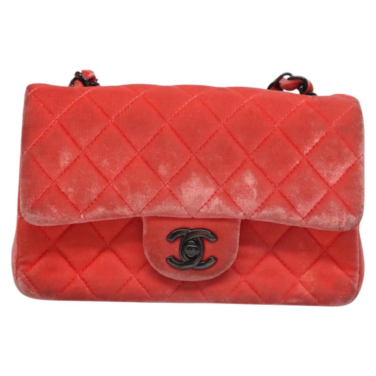 CHANEL Matelasse Chain Shoulder Bag Velor Pink CC Auth BD244V