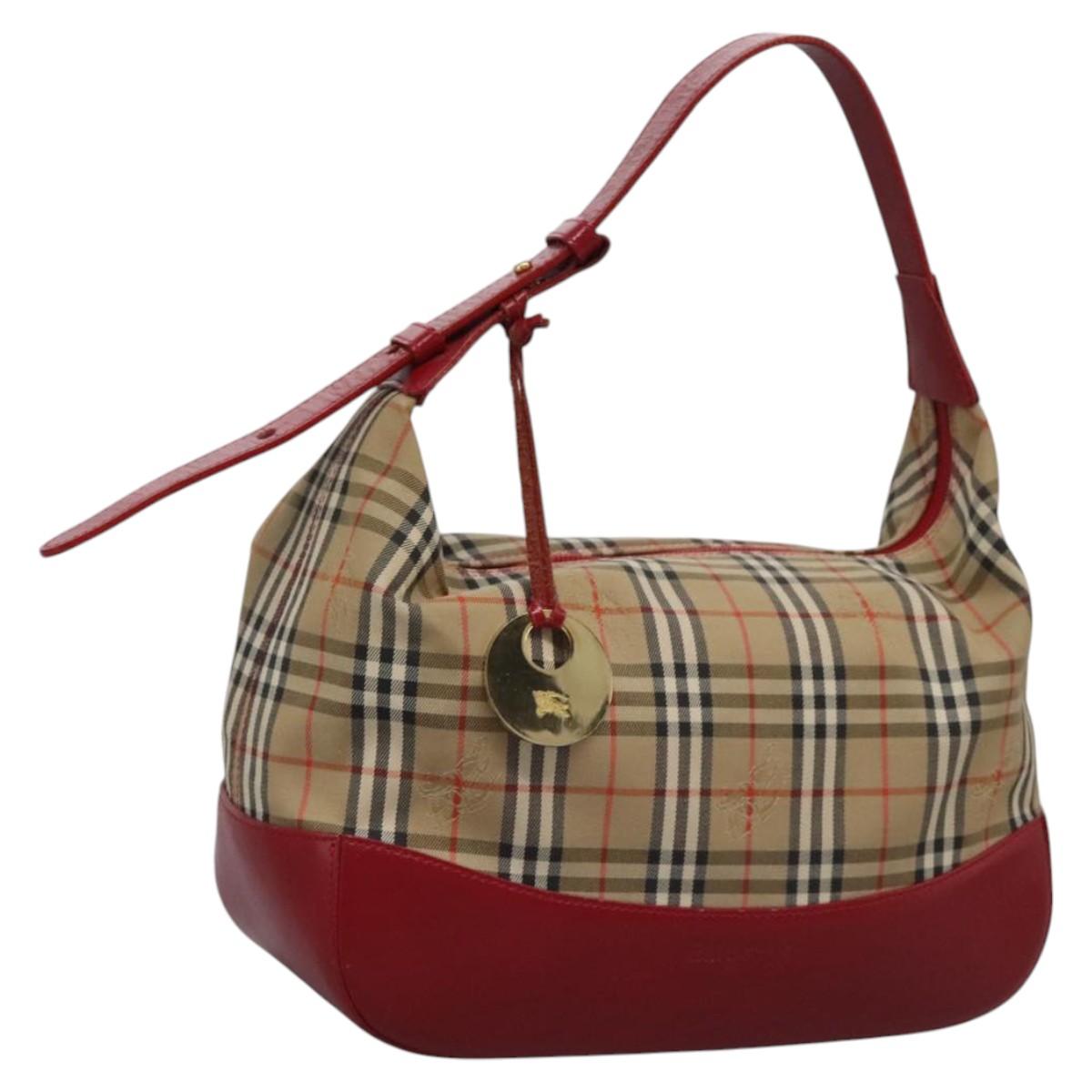 Burberrys Nova Check Shoulder Bag Canvas Beige Red gold Auth BD251