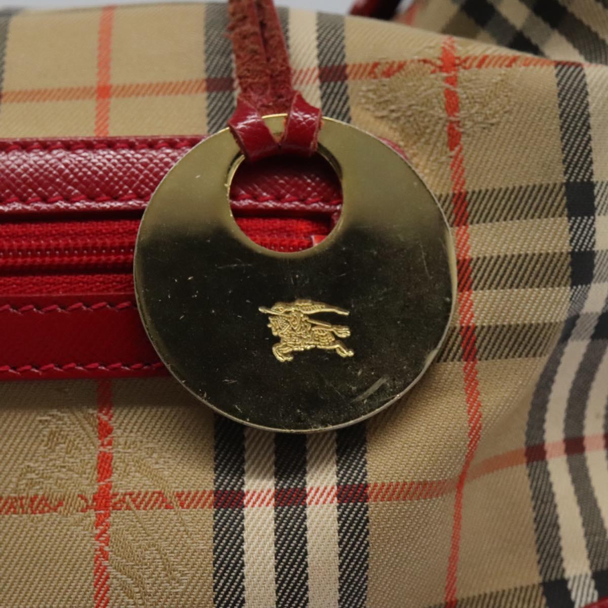 Burberrys Nova Check Shoulder Bag Canvas Beige Red gold Auth BD251