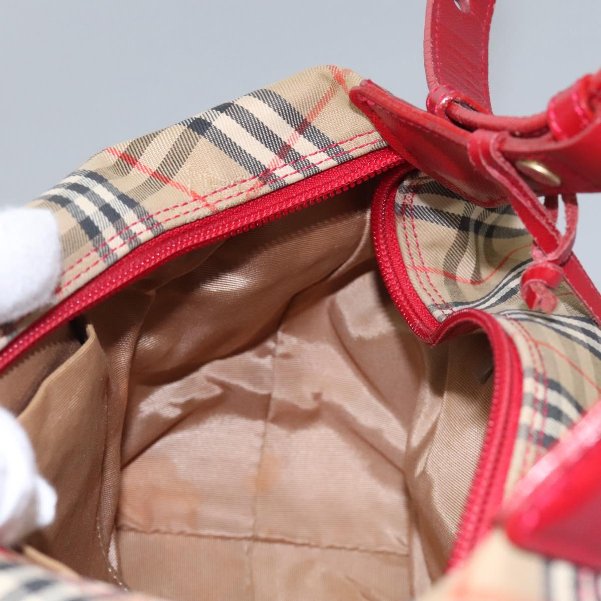 Burberrys Nova Check Shoulder Bag Canvas Beige Red gold Auth BD251