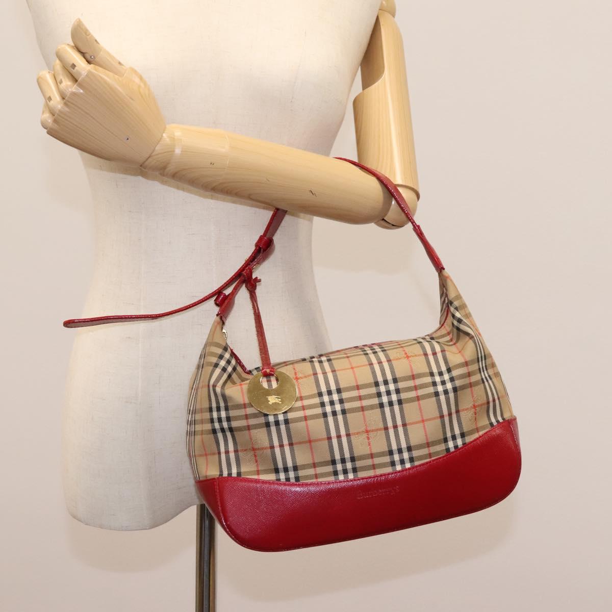 Burberrys Nova Check Shoulder Bag Canvas Beige Red gold Auth BD251