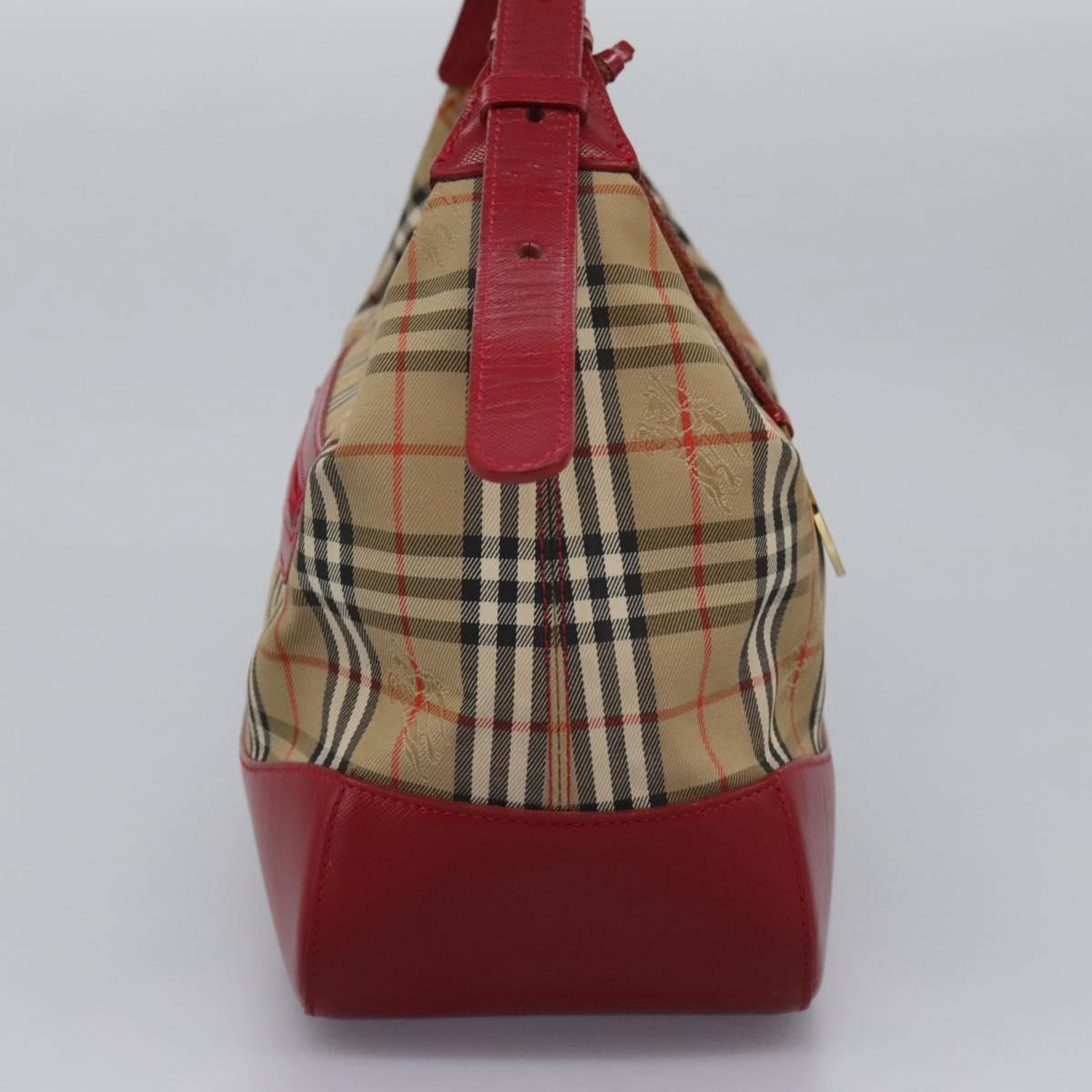 Burberrys Nova Check Shoulder Bag Canvas Beige Red gold Auth BD251