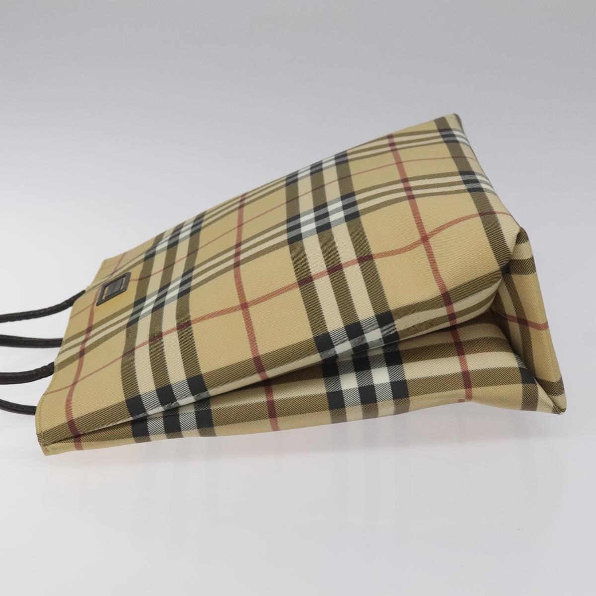 BURBERRY Nova Check Hand Bag PVC Leather Beige Dark Brown Auth BD252