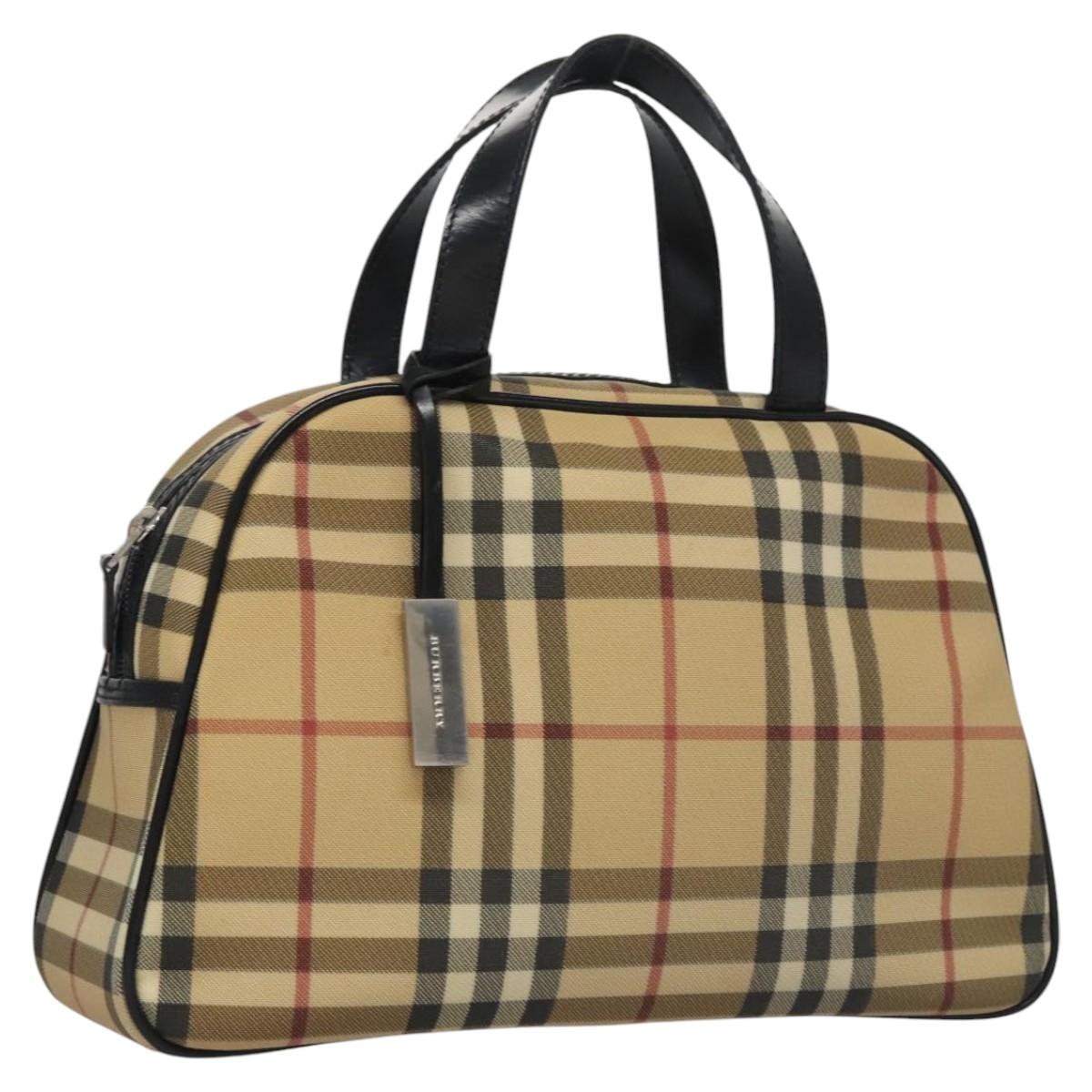 BURBERRY Nova Check Hand Bag PVC Beige Auth BD255