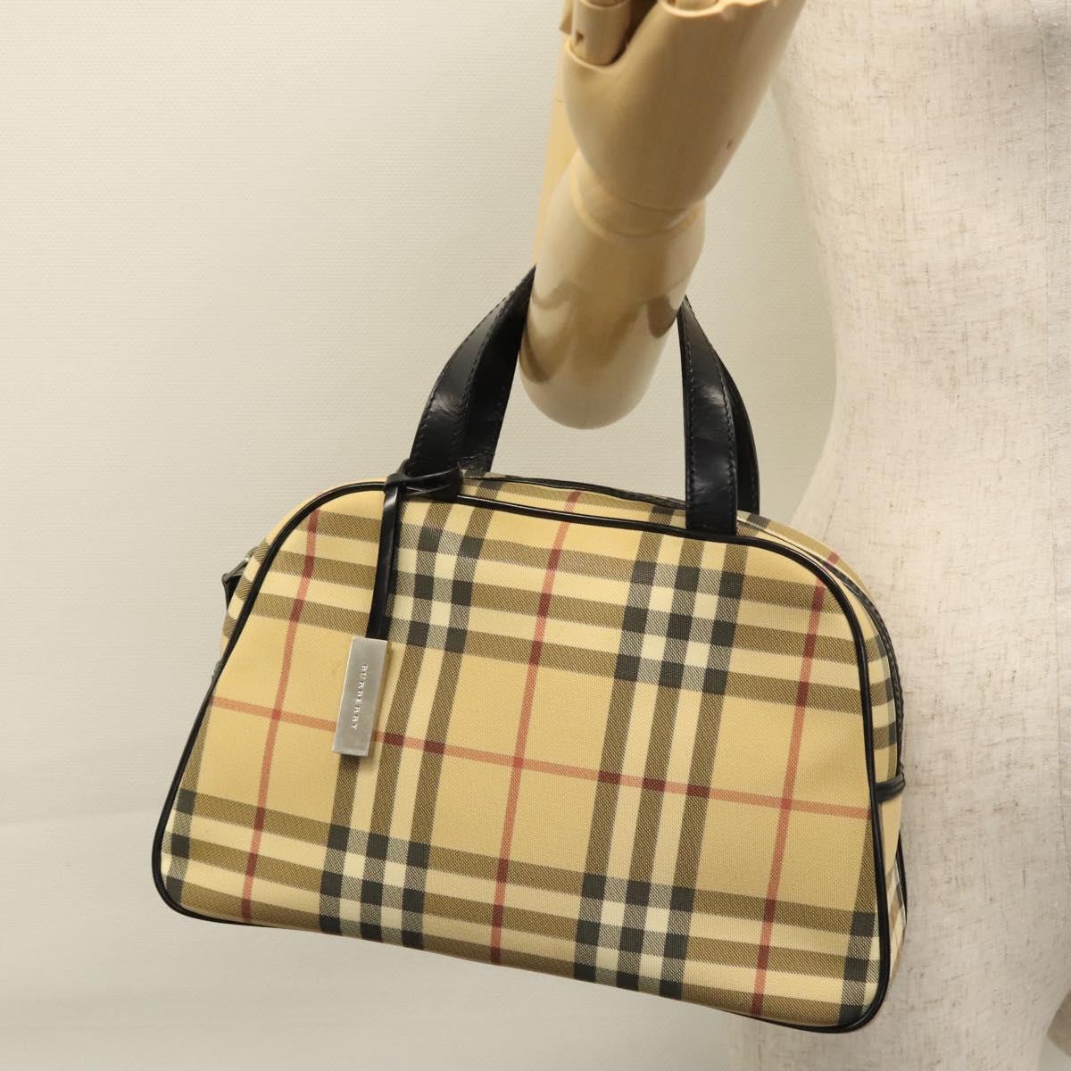 BURBERRY Nova Check Hand Bag PVC Beige Auth BD255