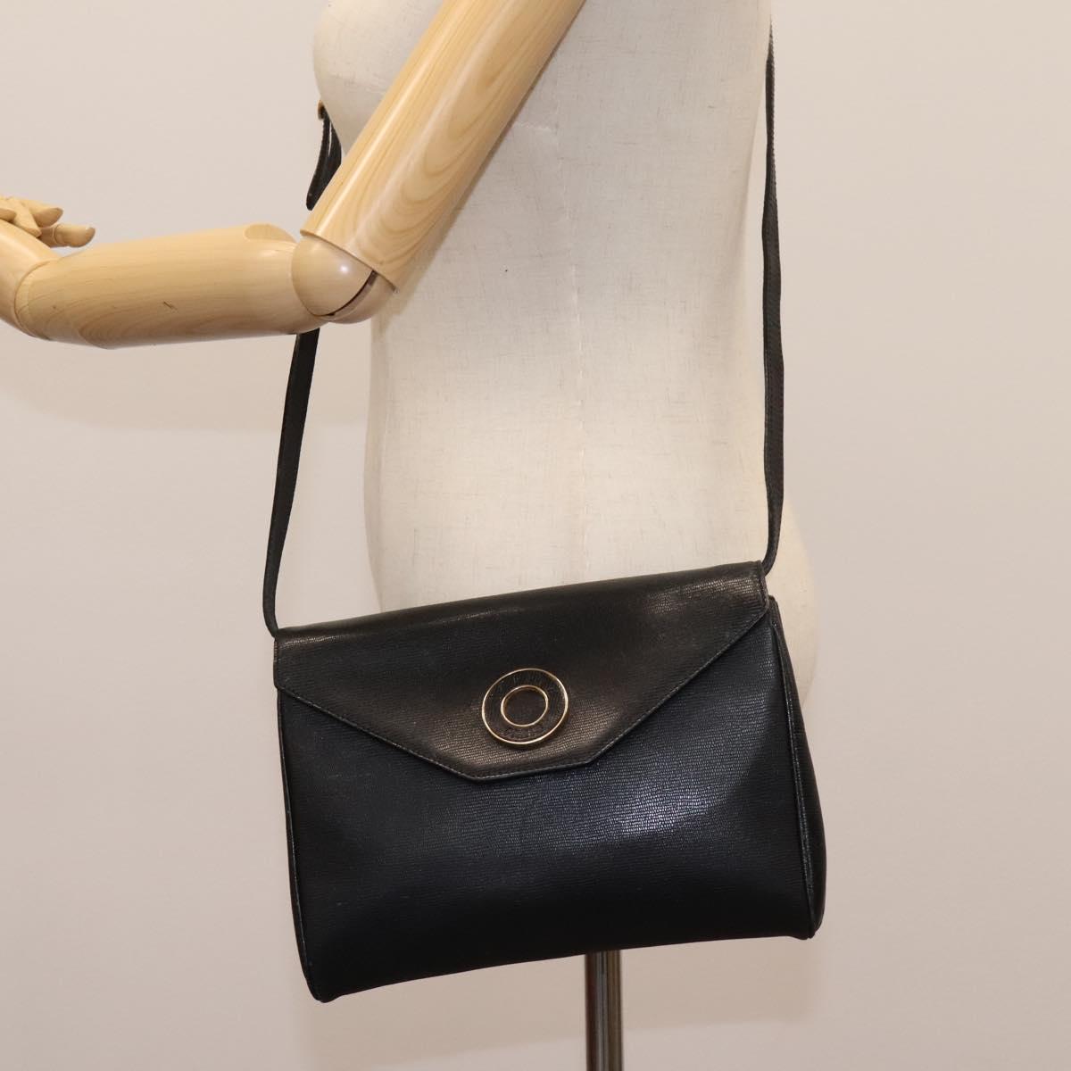 CELINE Shoulder Bag Leather Black Gold Auth BD268