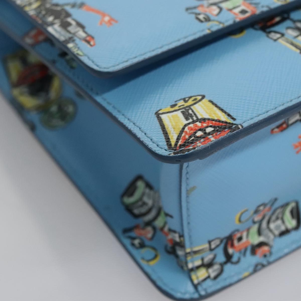 PRADA Chain Shoulder Bag Safiano leather Blue Silver Auth BD270AV