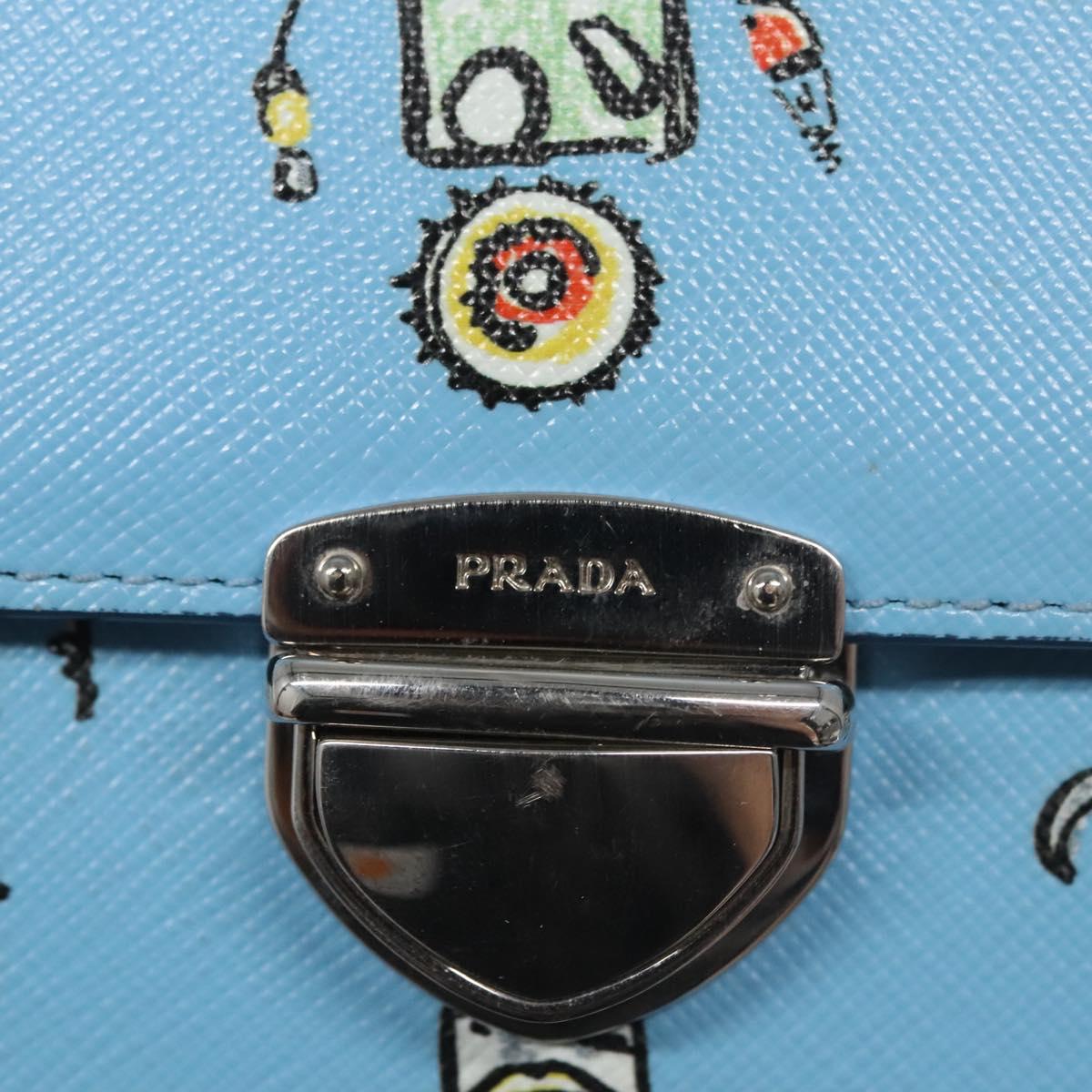 PRADA Chain Shoulder Bag Safiano leather Blue Silver Auth BD270AV