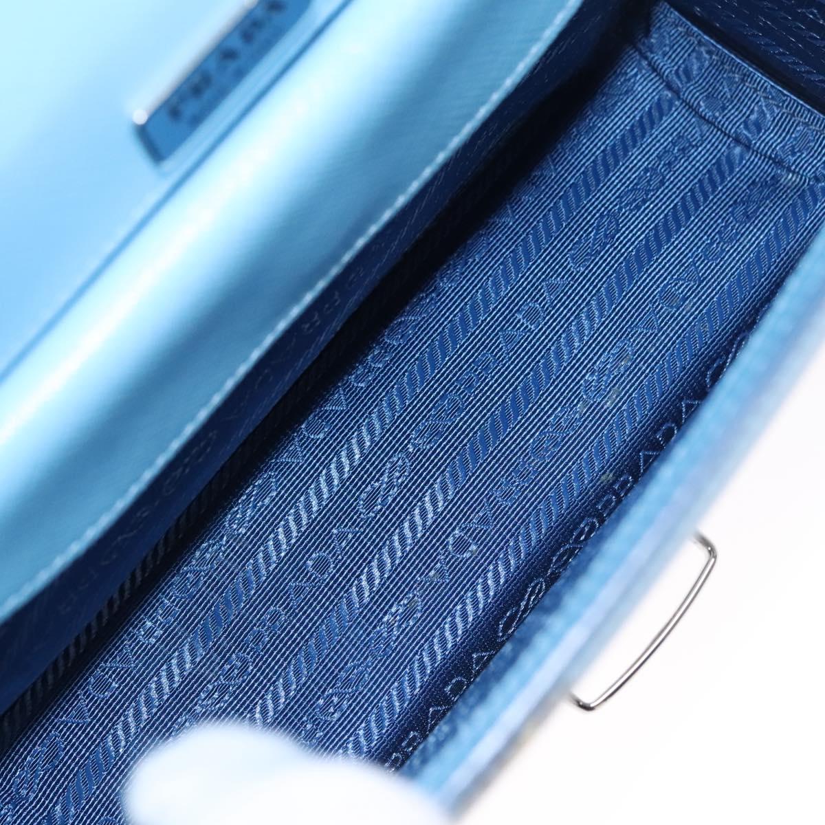 PRADA Chain Shoulder Bag Safiano leather Blue Silver Auth BD270AV