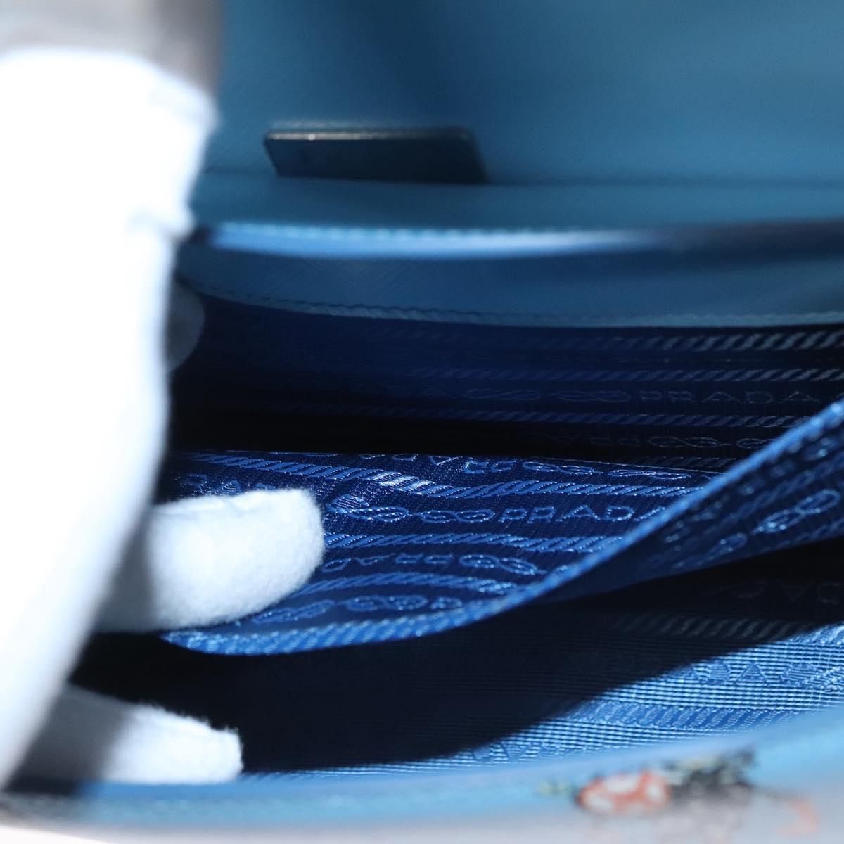 PRADA Chain Shoulder Bag Safiano leather Blue Silver Auth BD270AV