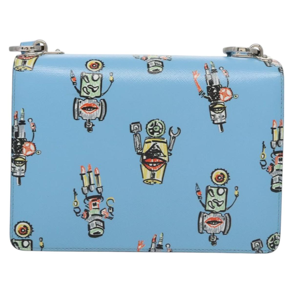 PRADA Chain Shoulder Bag Safiano leather Blue Silver Auth BD270AV