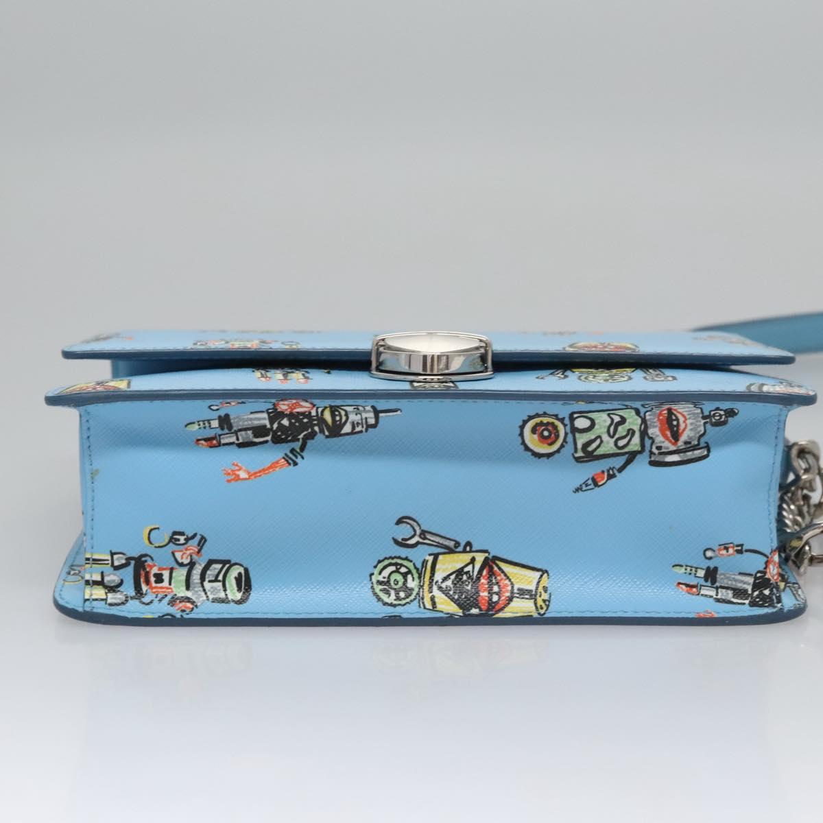 PRADA Chain Shoulder Bag Safiano leather Blue Silver Auth BD270AV