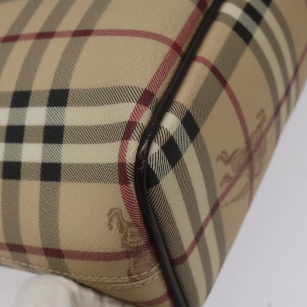 BURBERRY Nova Check Tote Bag PVC Leather Beige Dark Brown gold Auth BD286