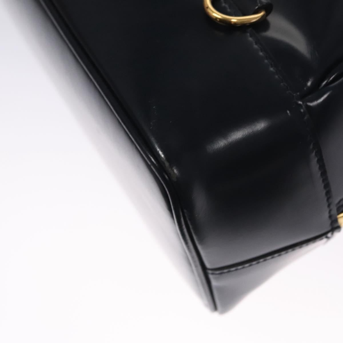 GUCCI Bamboo Body Bag Patent leather Navy Gold Auth BD339