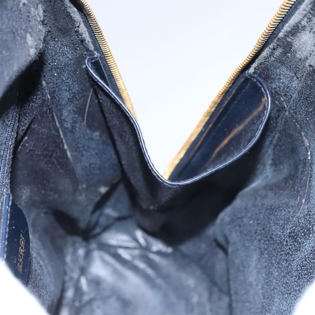 GUCCI Bamboo Body Bag Patent leather Navy Gold Auth BD339
