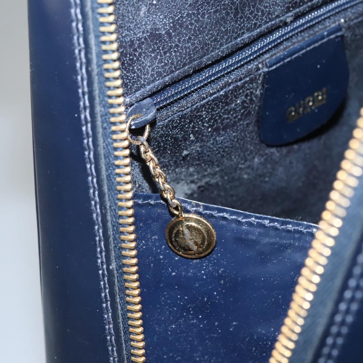 GUCCI Bamboo Body Bag Patent leather Navy Gold Auth BD339