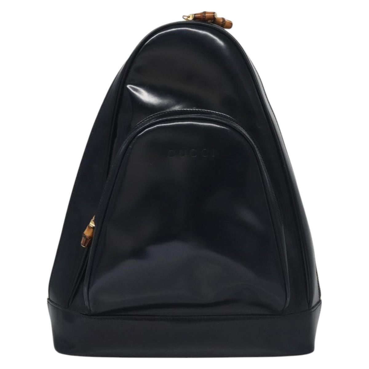 GUCCI Bamboo Body Bag Patent leather Navy Gold Auth BD339