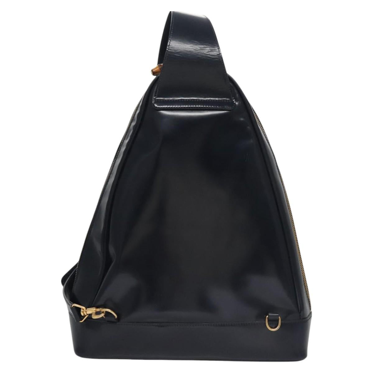 GUCCI Bamboo Body Bag Patent leather Navy Gold Auth BD339