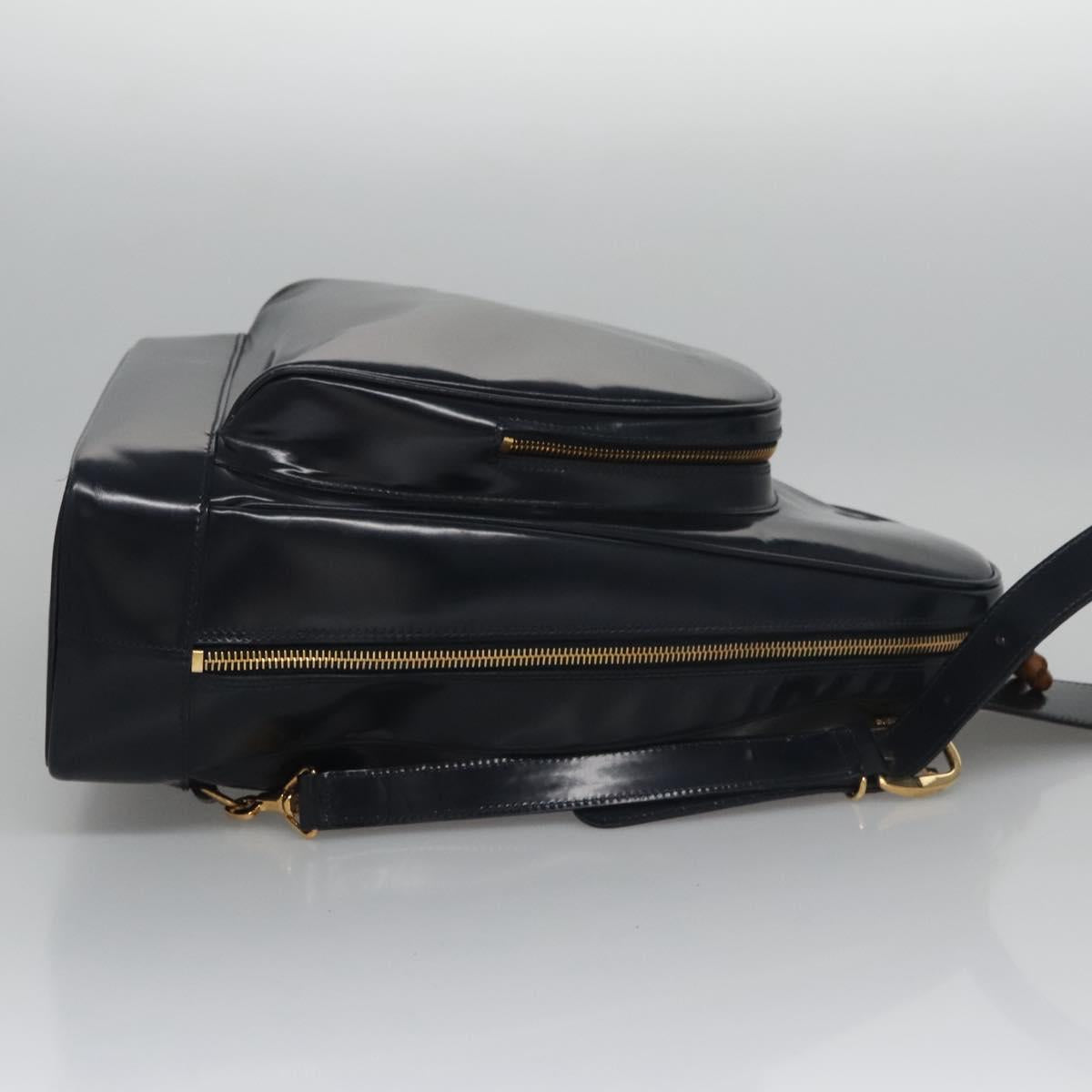 GUCCI Bamboo Body Bag Patent leather Navy Gold Auth BD339