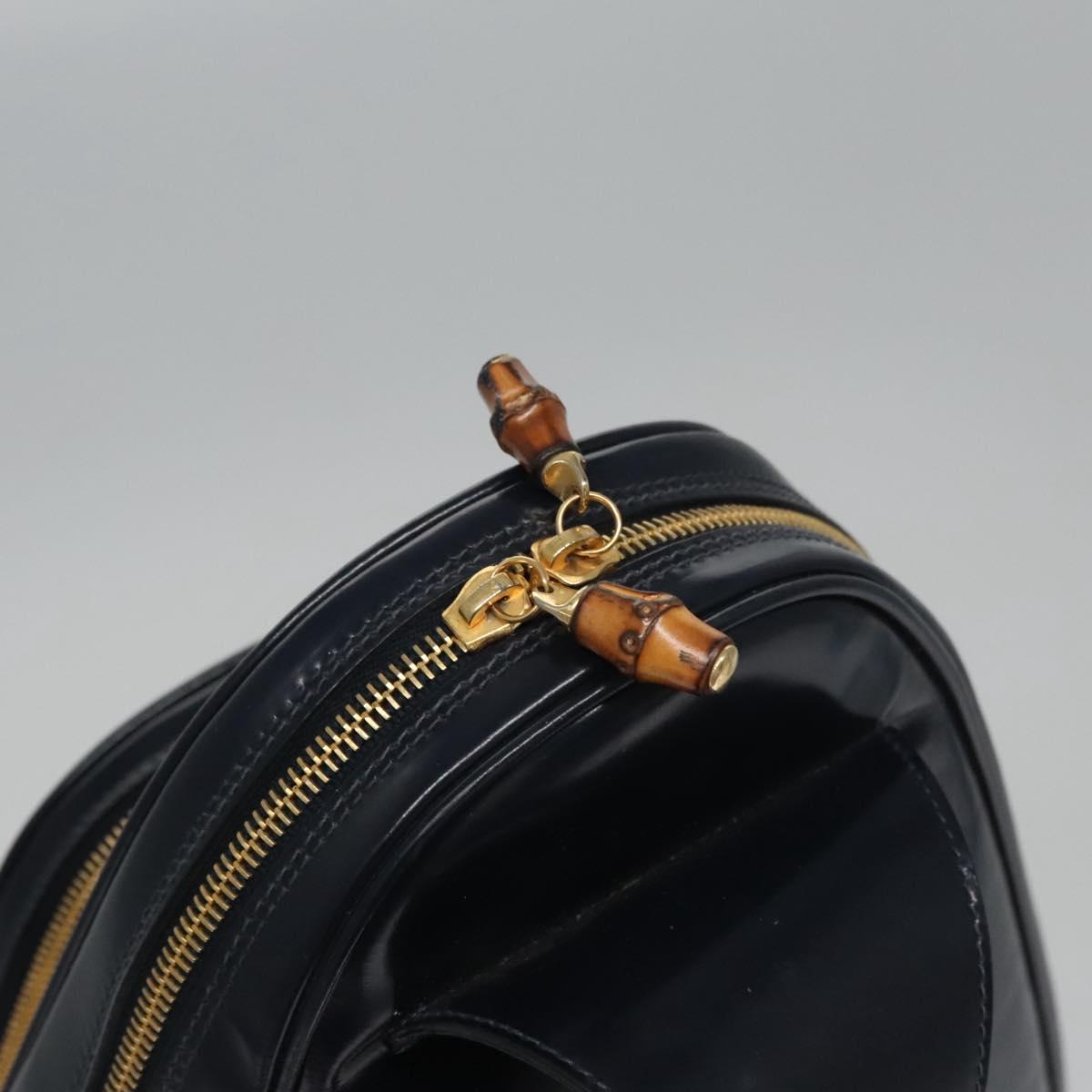 GUCCI Bamboo Body Bag Patent leather Navy Gold Auth BD339