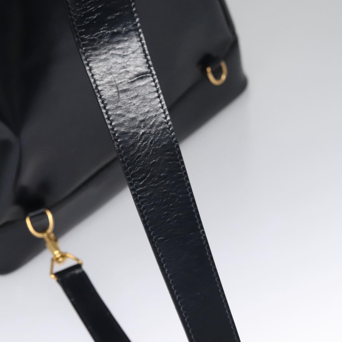 GUCCI Bamboo Body Bag Patent leather Navy Gold Auth BD339