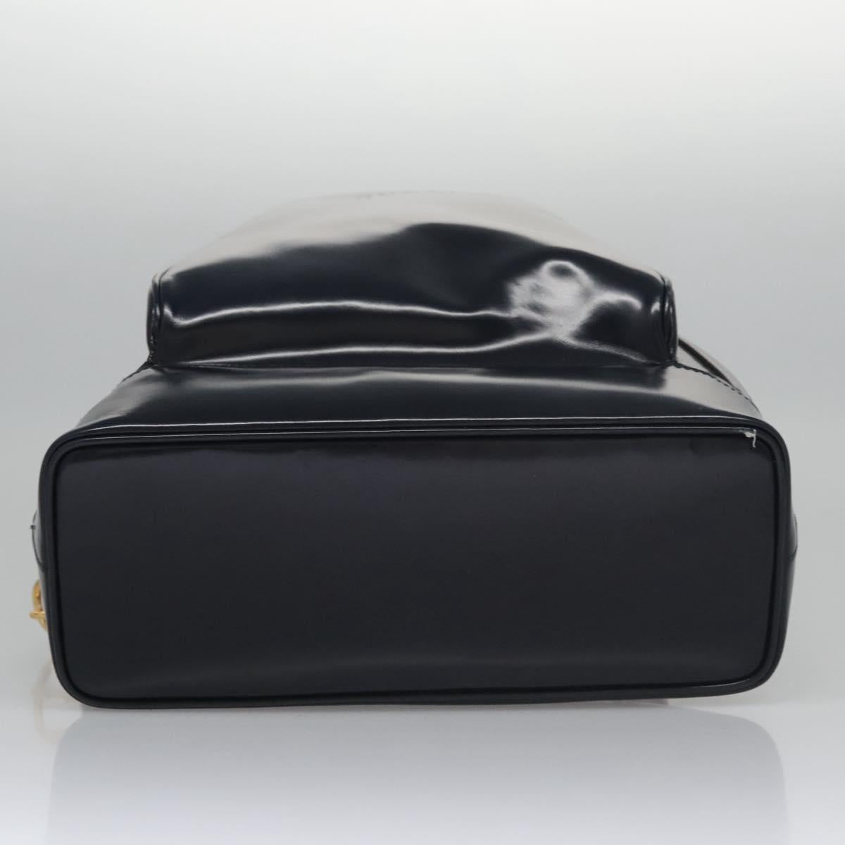 GUCCI Bamboo Body Bag Patent leather Navy Gold Auth BD339