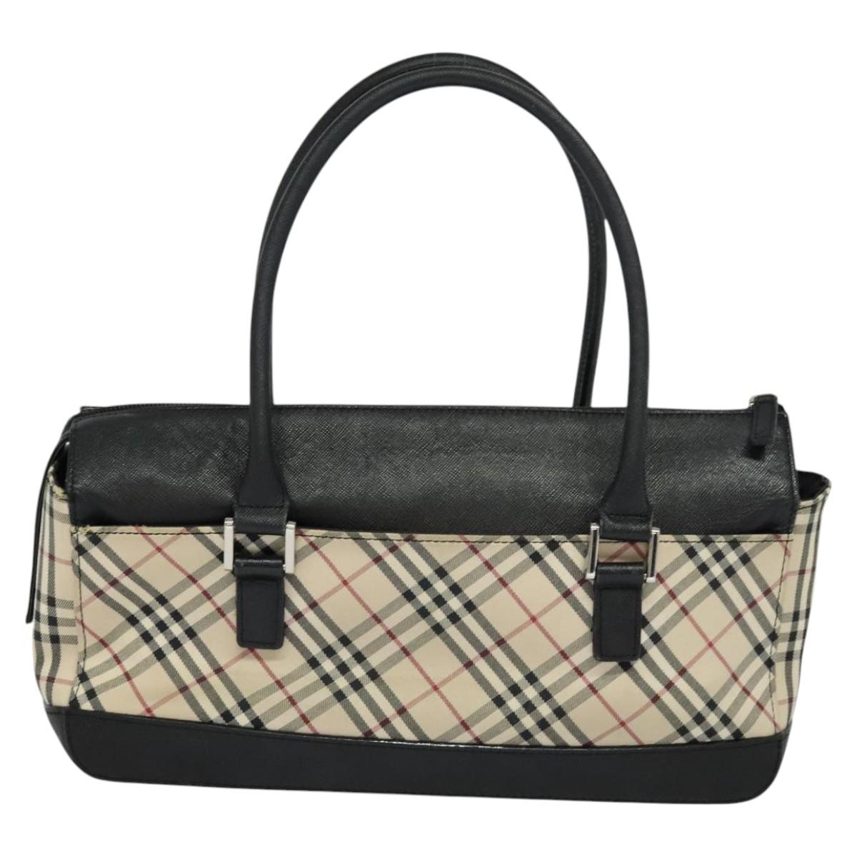 BURBERRY Nova Check Hand Bag Canvas Beige Black Auth BD352