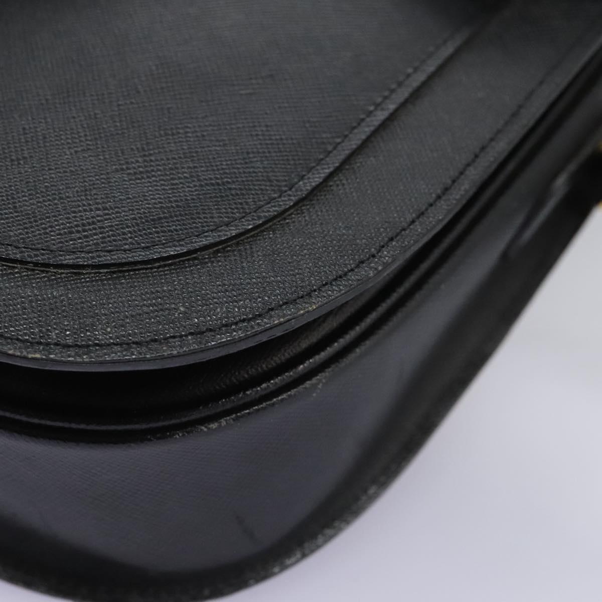 SAINT LAURENT Shoulder Bag Leather Black Gold Auth BD372