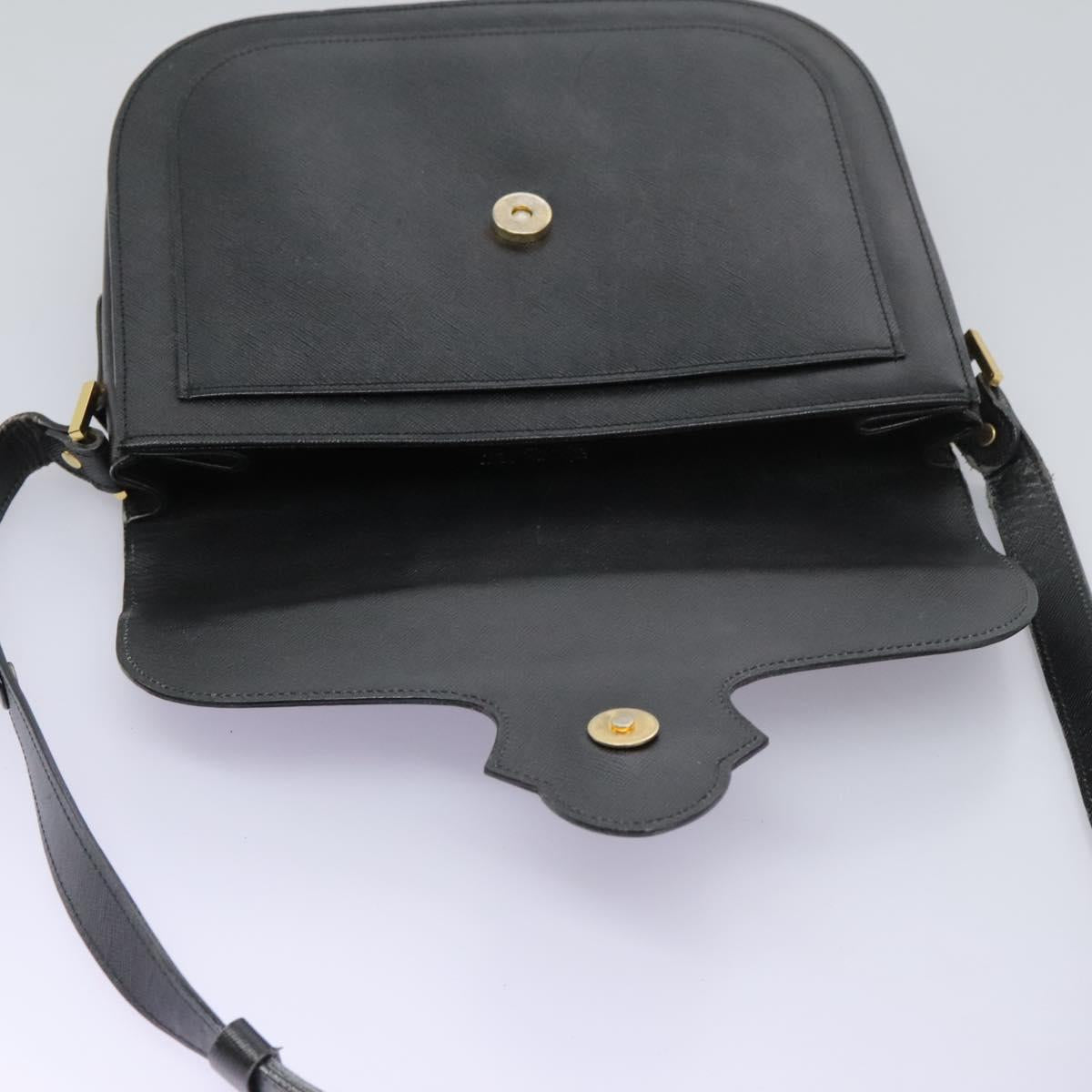 SAINT LAURENT Shoulder Bag Leather Black Gold Auth BD372