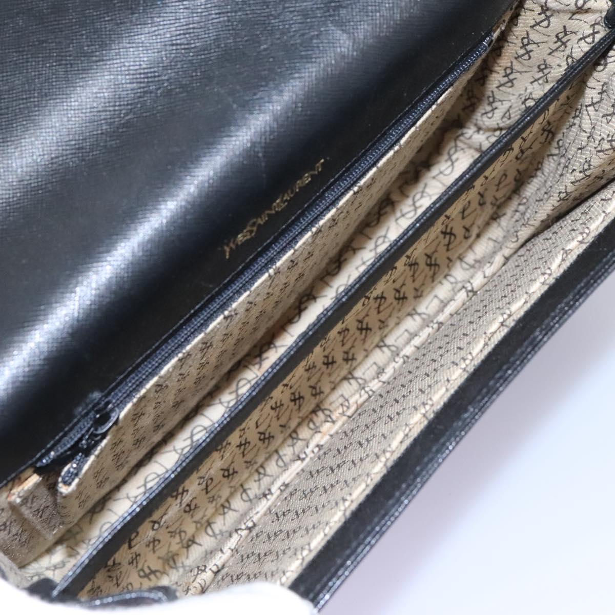 SAINT LAURENT Shoulder Bag Leather Black Gold Auth BD372