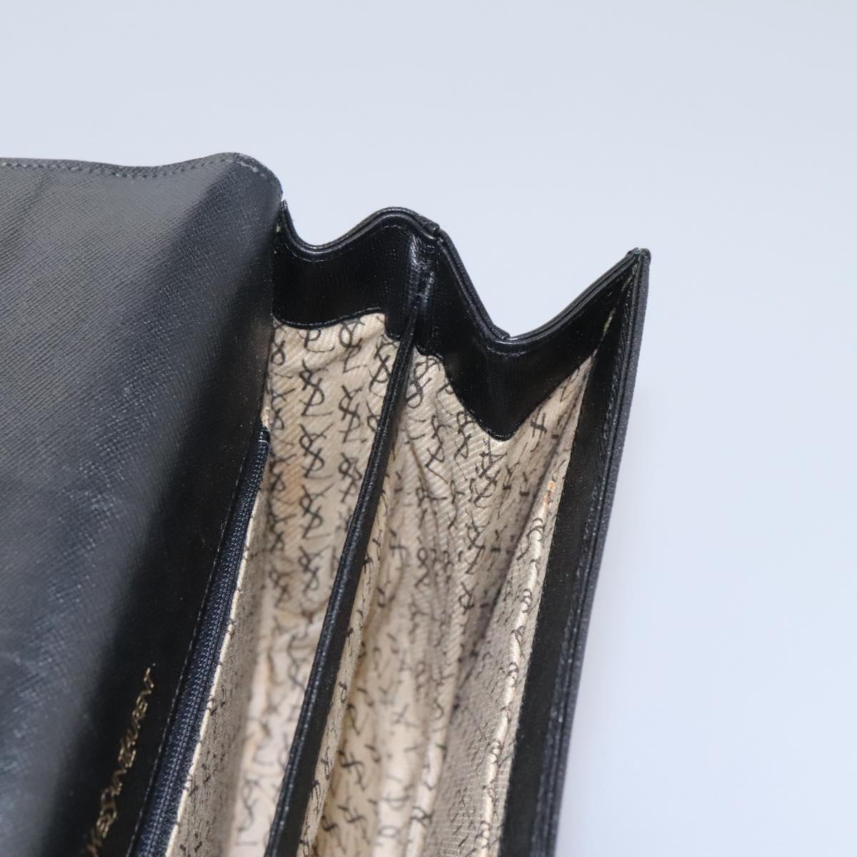 SAINT LAURENT Shoulder Bag Leather Black Gold Auth BD372