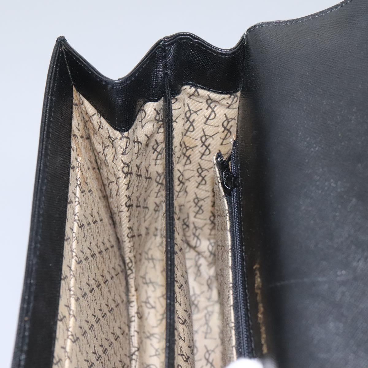 SAINT LAURENT Shoulder Bag Leather Black Gold Auth BD372