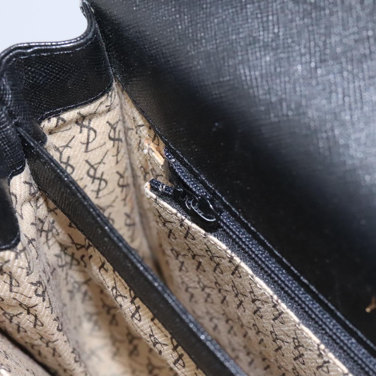 SAINT LAURENT Shoulder Bag Leather Black Gold Auth BD372