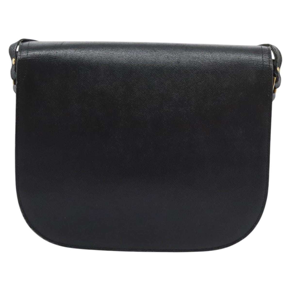 SAINT LAURENT Shoulder Bag Leather Black Gold Auth BD372