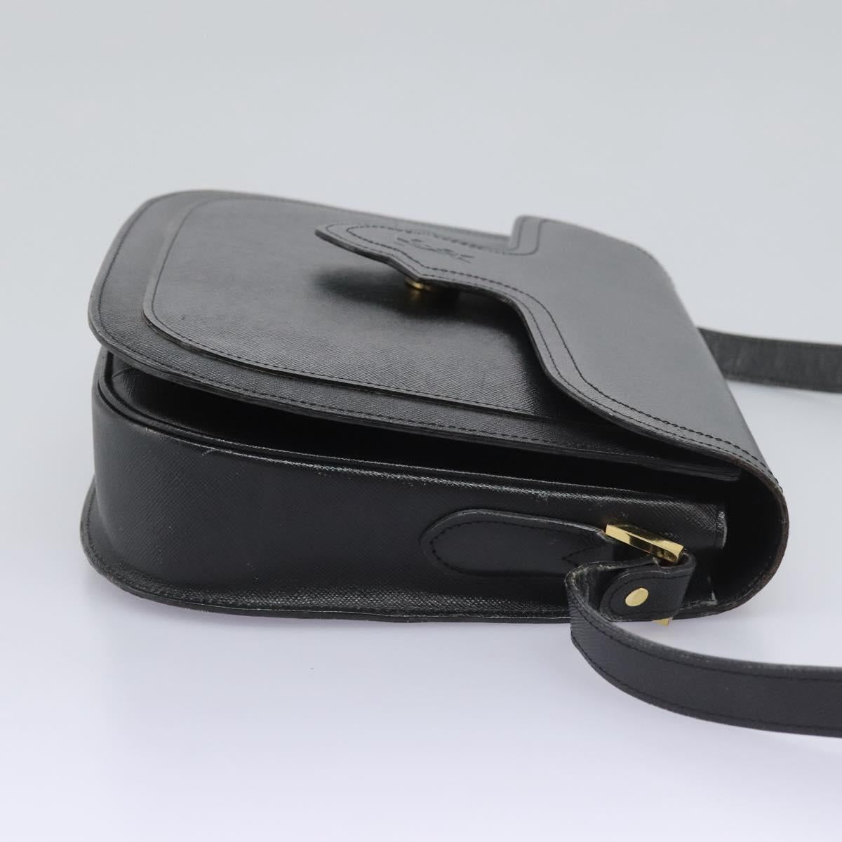 SAINT LAURENT Shoulder Bag Leather Black Gold Auth BD372