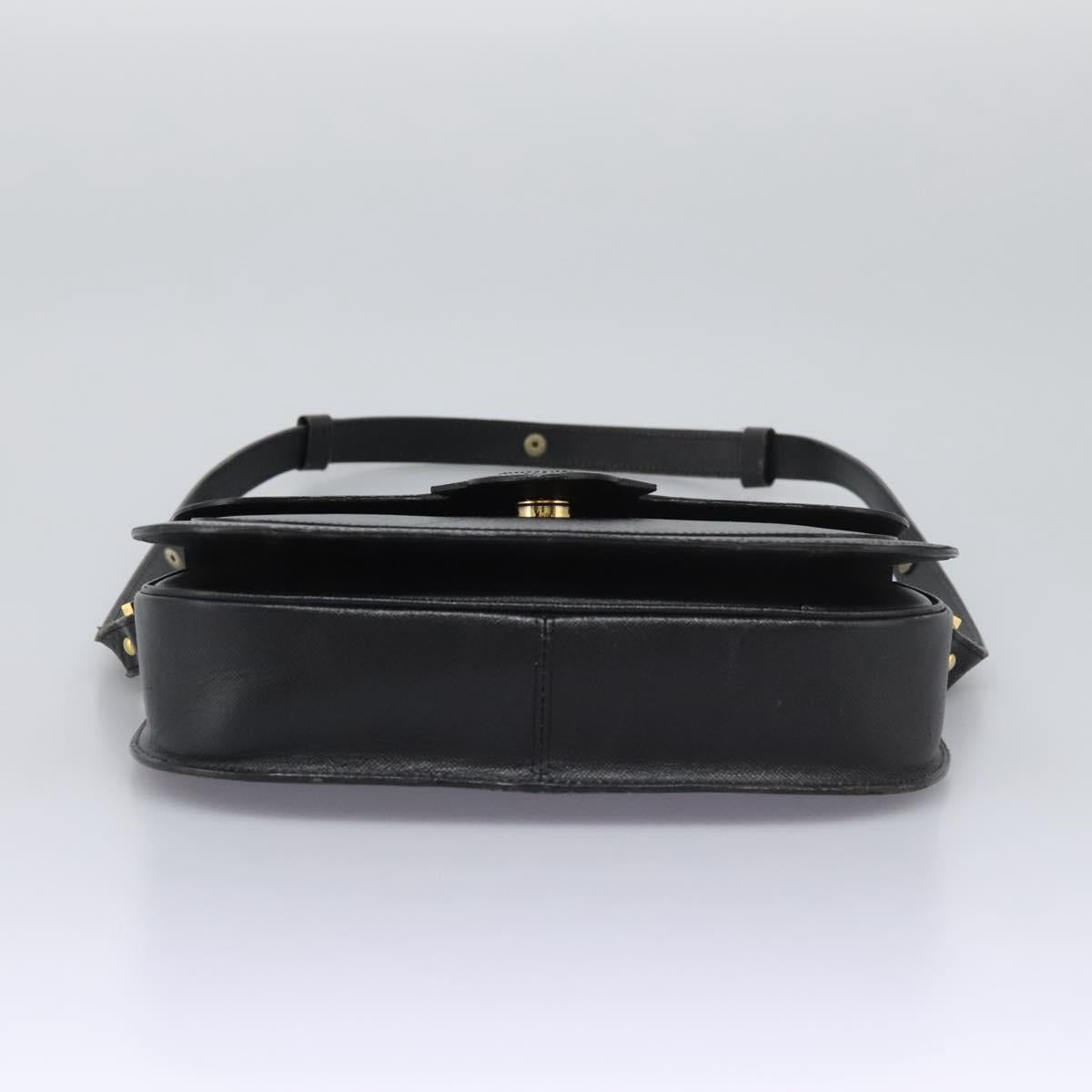 SAINT LAURENT Shoulder Bag Leather Black Gold Auth BD372