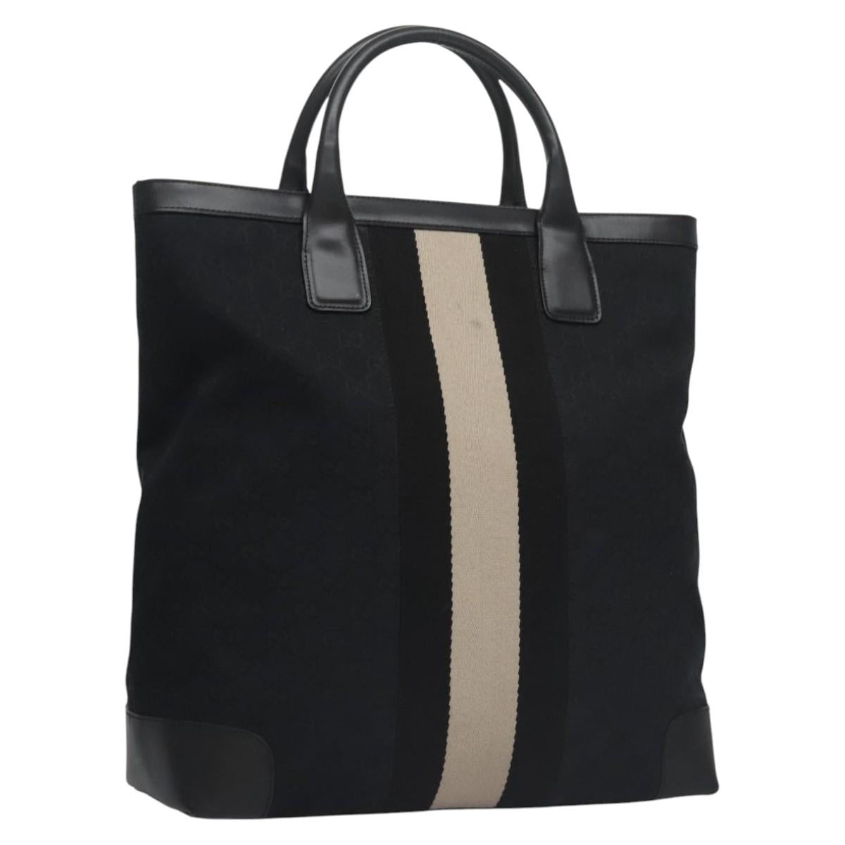 GUCCI GG Canvas Sherry Line Hand Bag Black Gold 002 1093 Auth BD414