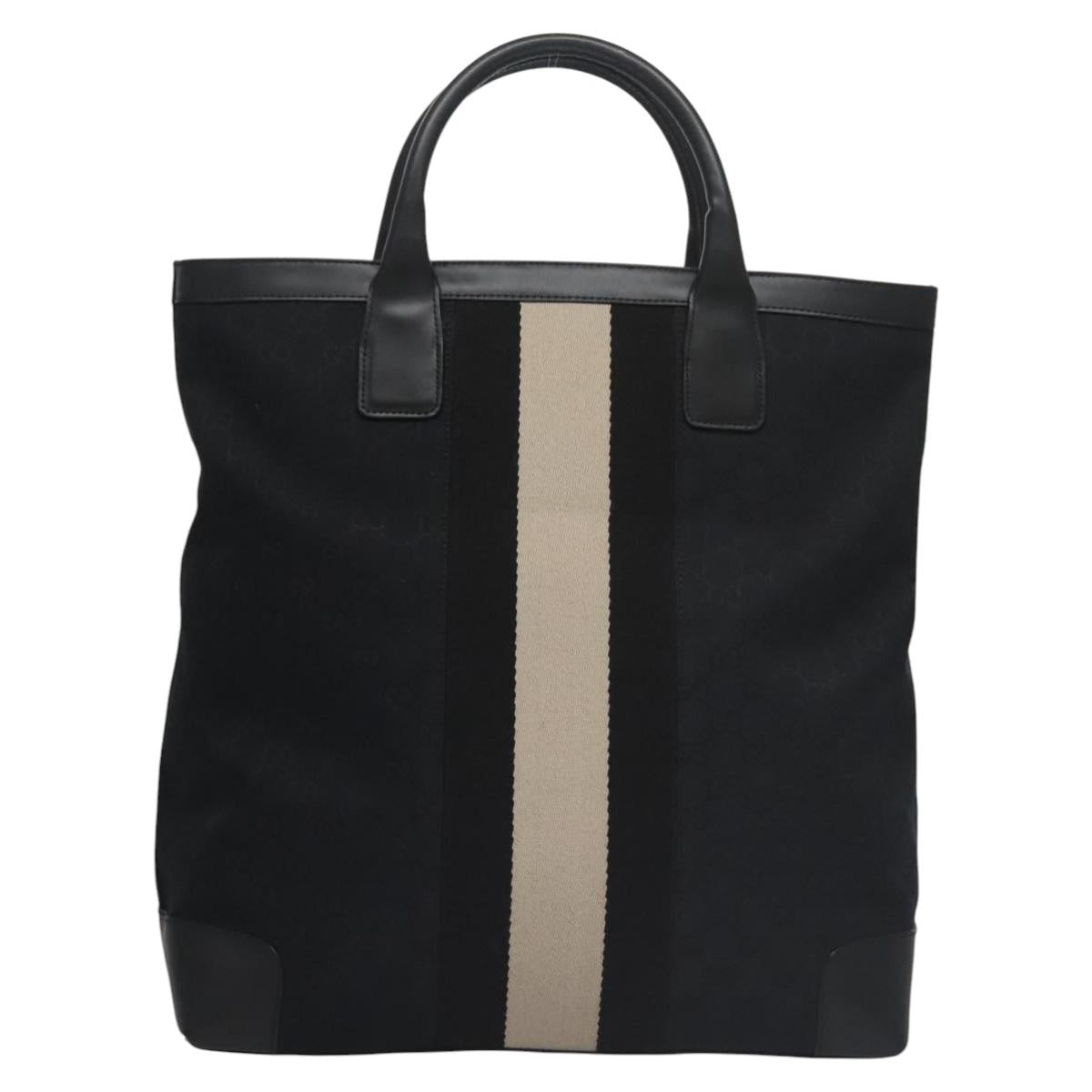 GUCCI GG Canvas Sherry Line Hand Bag Black Gold 002 1093 Auth BD414