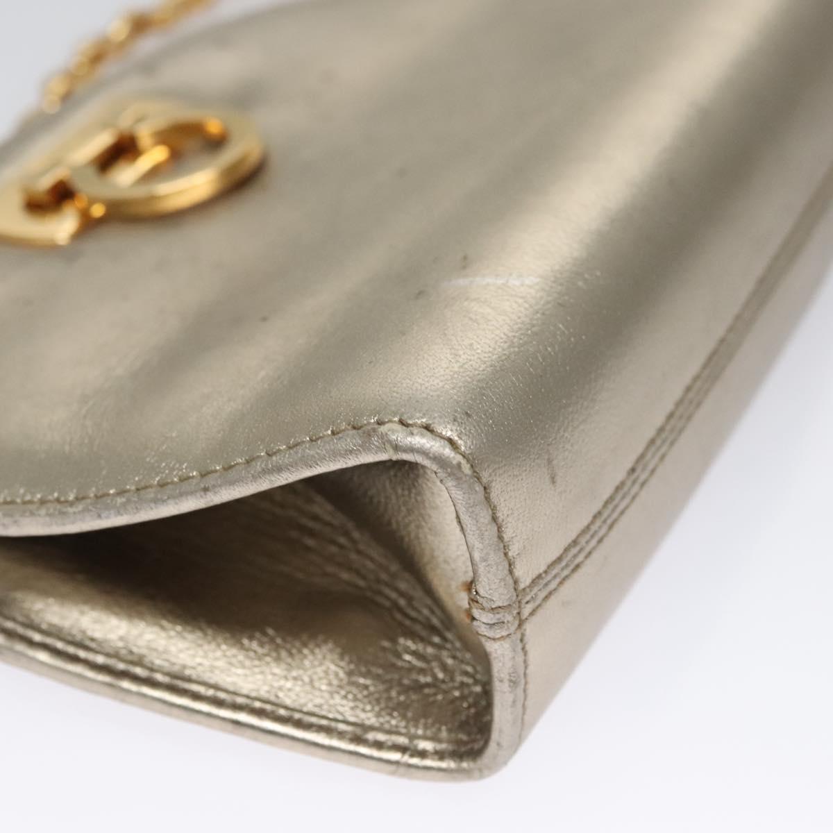 Salvatore Ferragamo Gancini Chain Shoulder Bag Leather Silver Gold Auth BD416