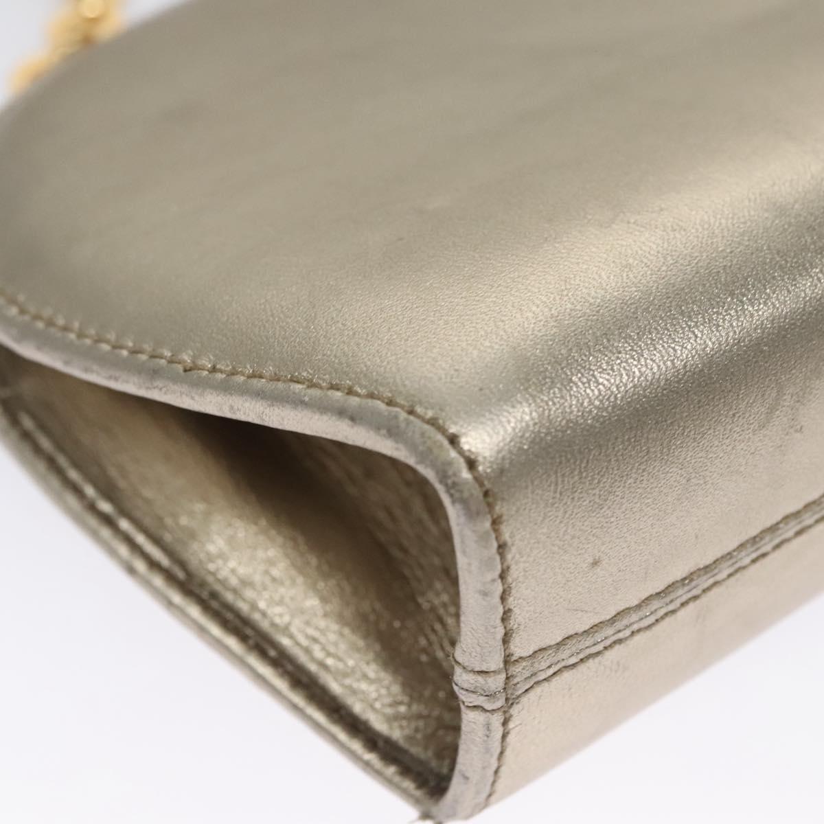 Salvatore Ferragamo Gancini Chain Shoulder Bag Leather Silver Gold Auth BD416