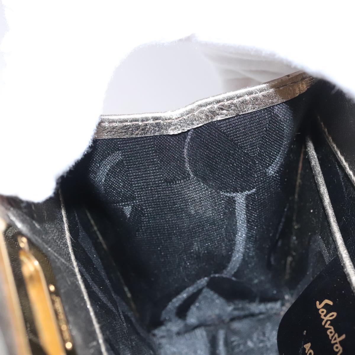 Salvatore Ferragamo Gancini Chain Shoulder Bag Leather Silver Gold Auth BD416