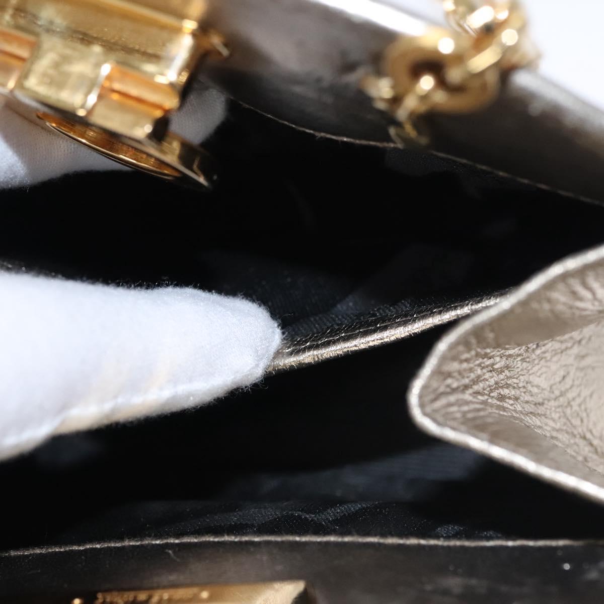 Salvatore Ferragamo Gancini Chain Shoulder Bag Leather Silver Gold Auth BD416