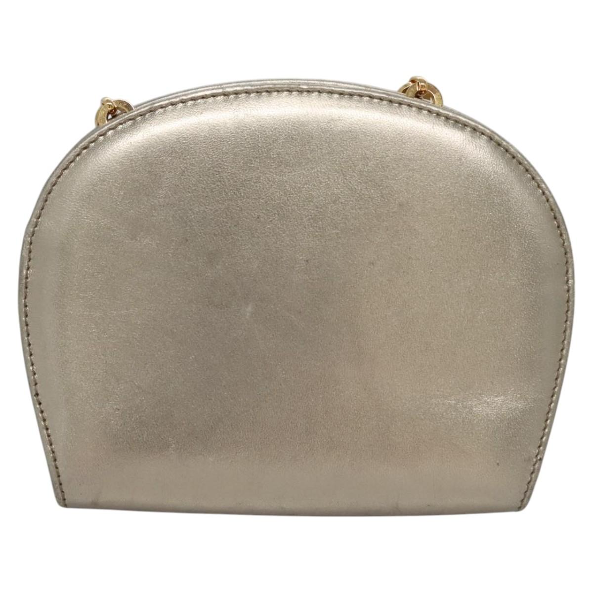 Salvatore Ferragamo Gancini Chain Shoulder Bag Leather Silver Gold Auth BD416