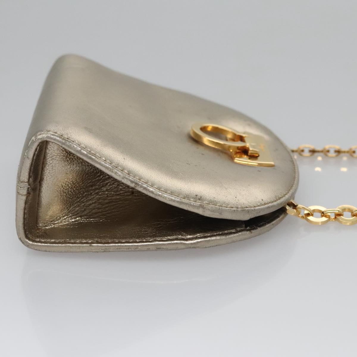 Salvatore Ferragamo Gancini Chain Shoulder Bag Leather Silver Gold Auth BD416