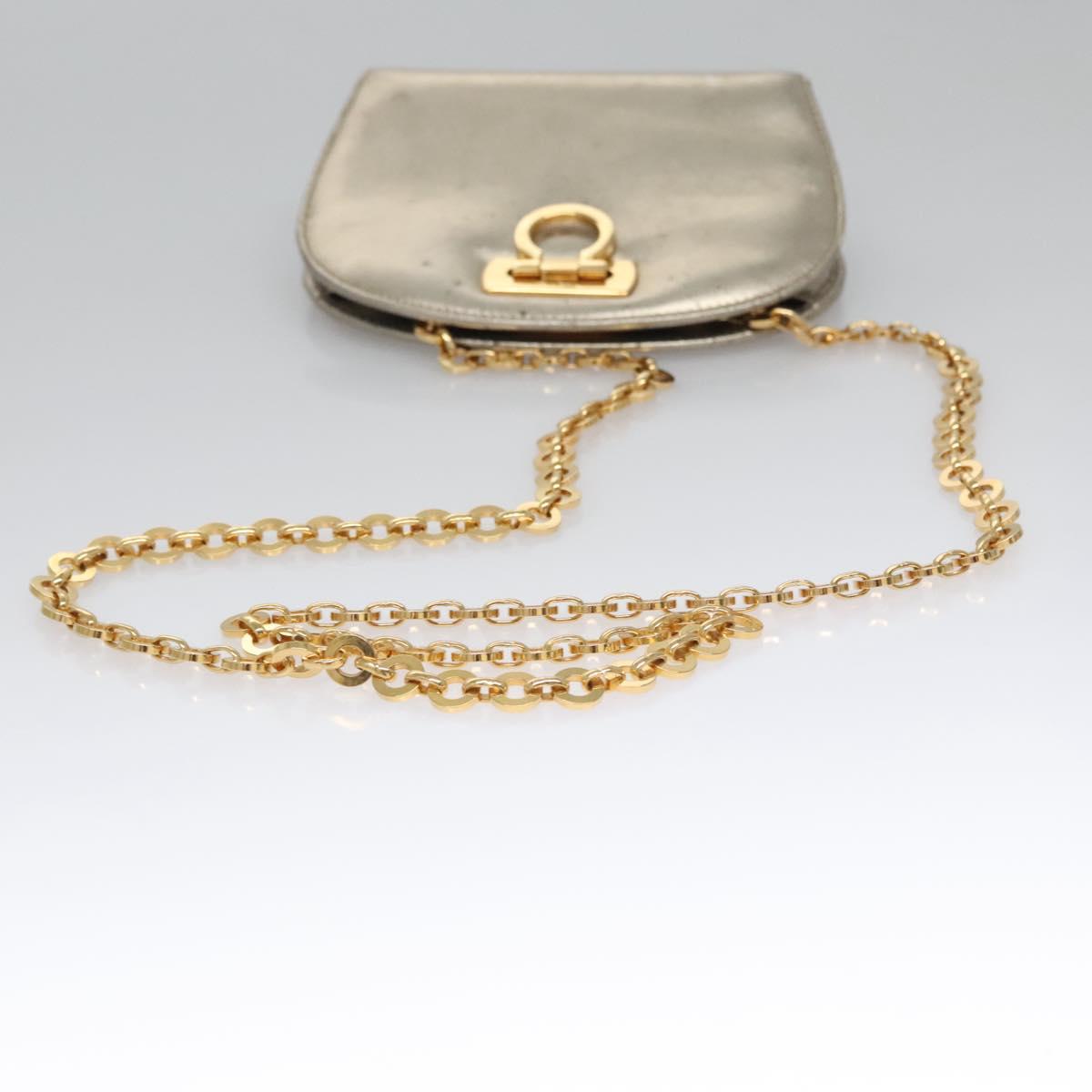 Salvatore Ferragamo Gancini Chain Shoulder Bag Leather Silver Gold Auth BD416