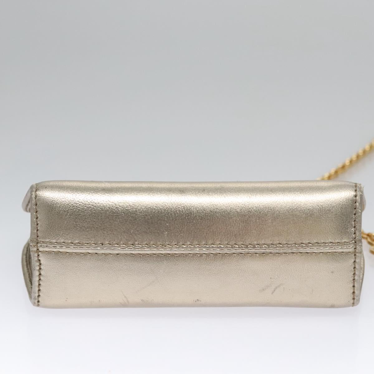 Salvatore Ferragamo Gancini Chain Shoulder Bag Leather Silver Gold Auth BD416