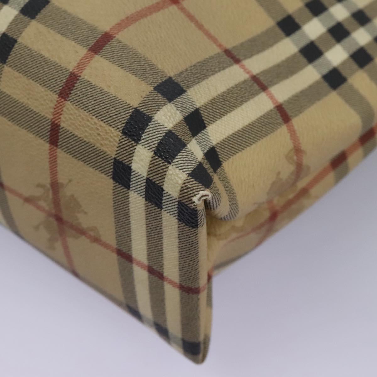 BURBERRY Nova Check Hand Bag PVC Beige Brown gold Auth BD438