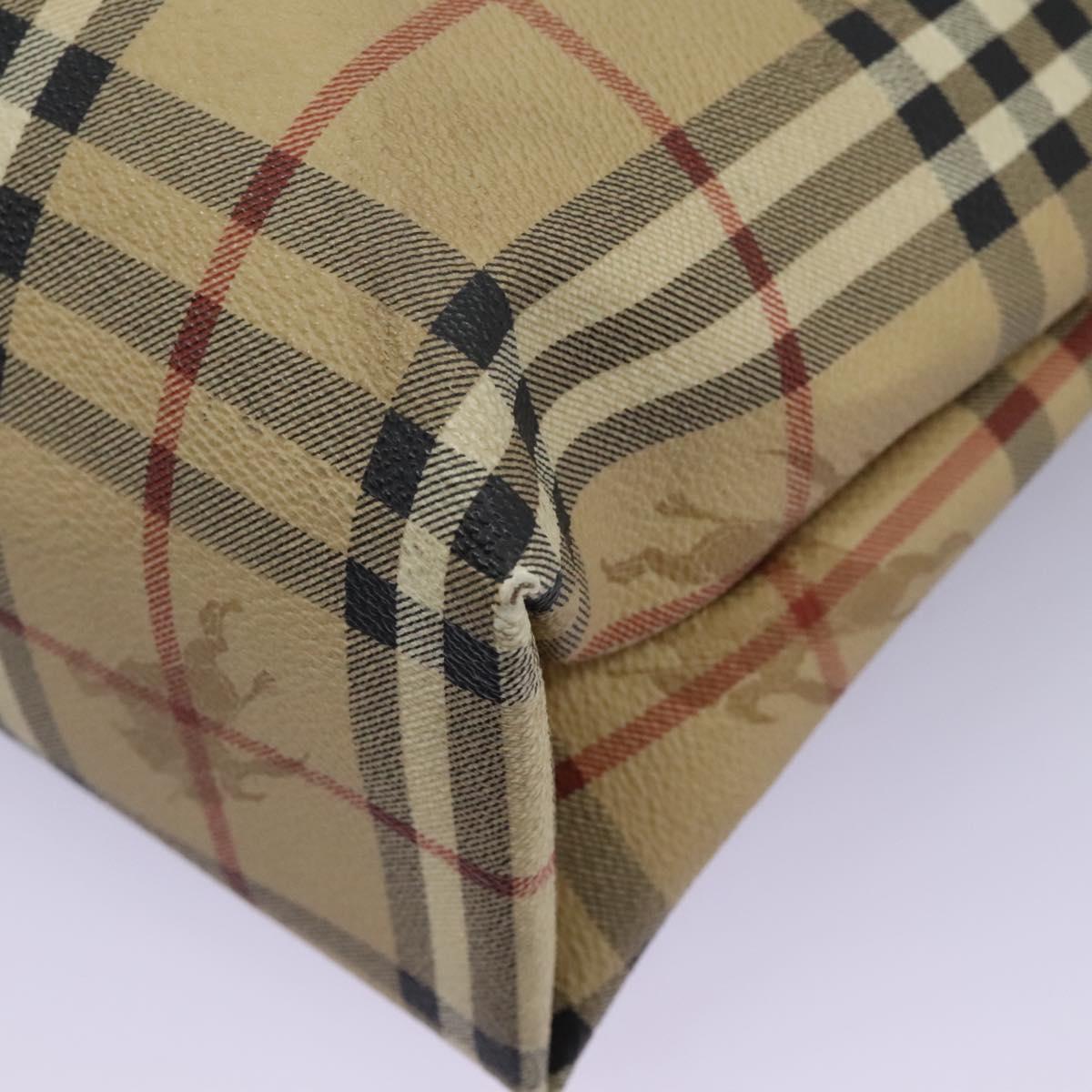 BURBERRY Nova Check Hand Bag PVC Beige Brown gold Auth BD438