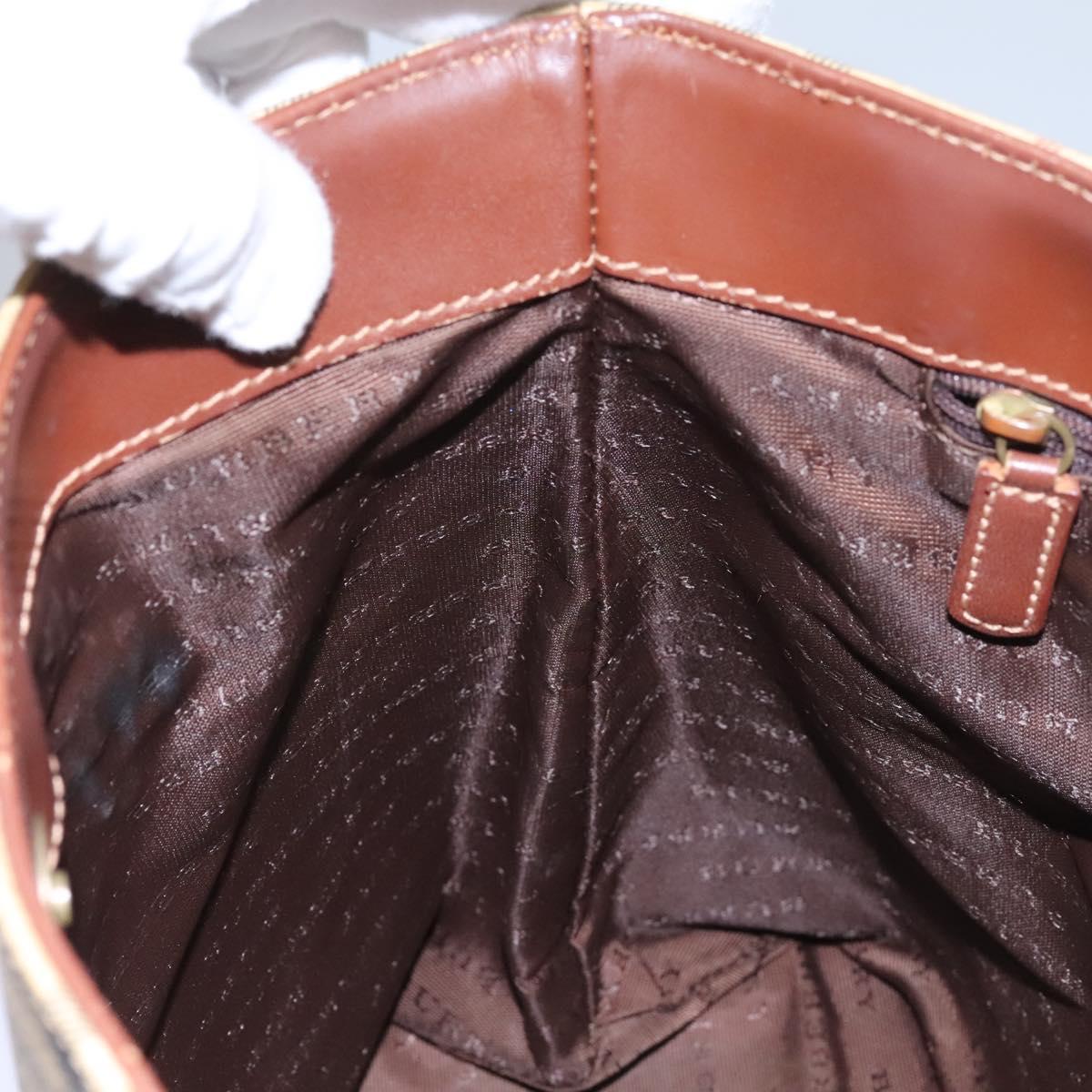 BURBERRY Nova Check Hand Bag PVC Beige Brown gold Auth BD438