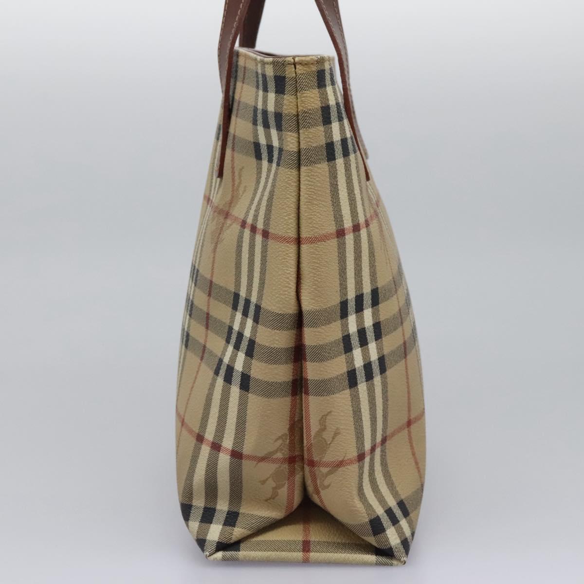 BURBERRY Nova Check Hand Bag PVC Beige Brown gold Auth BD438